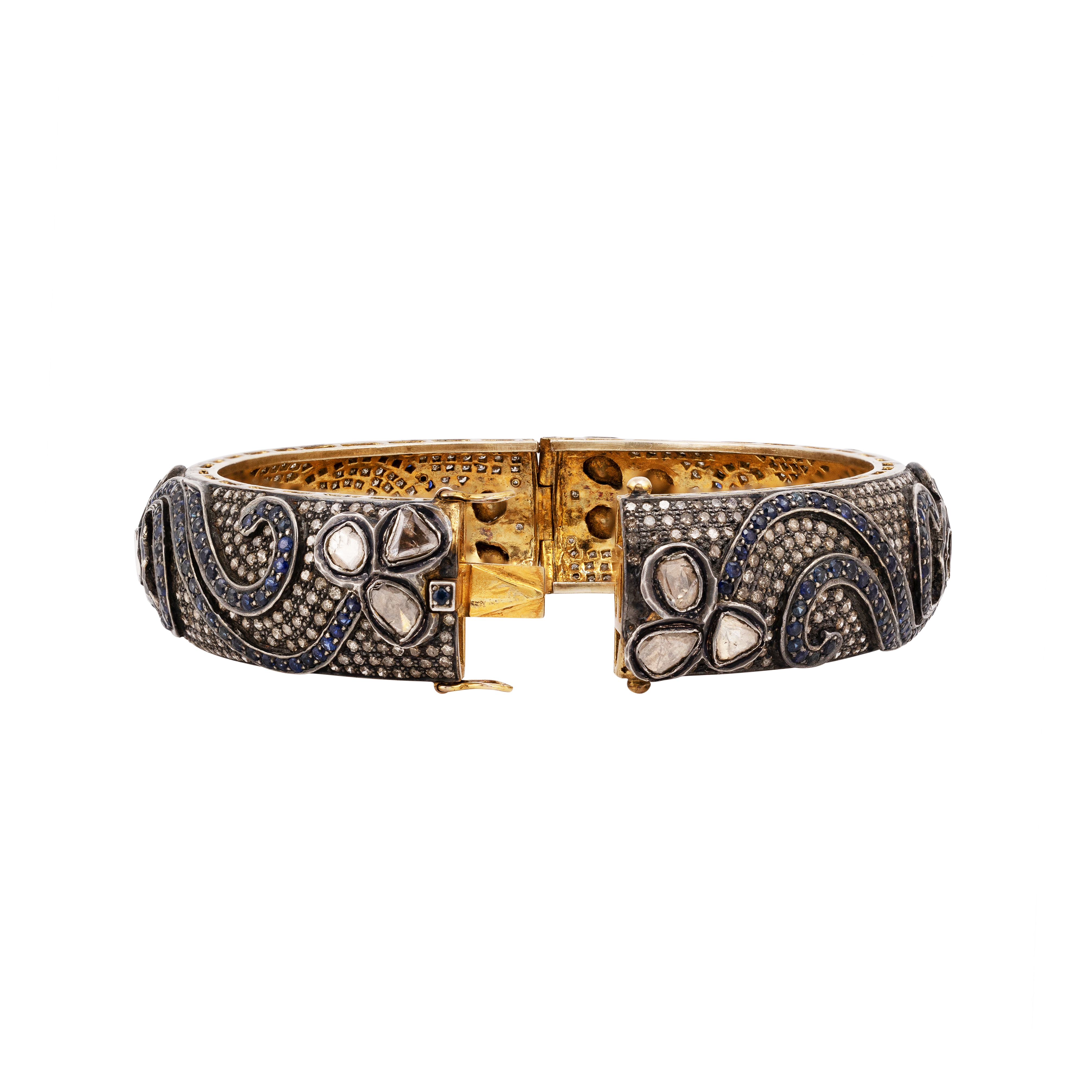 Antique Black Polki Bangle with Blue Sapphire Waves